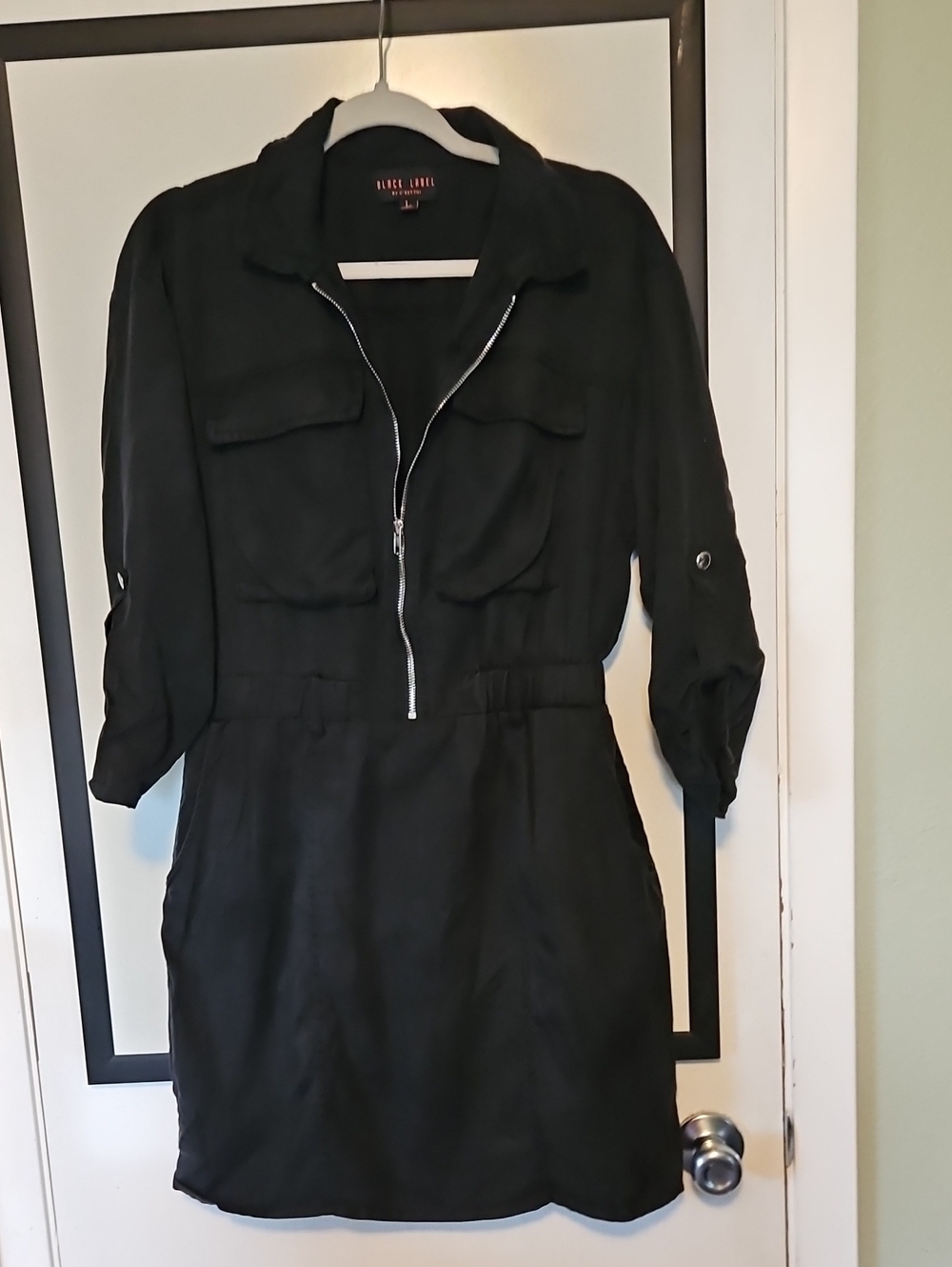 Black Midi Shirt Dress with Zip Front